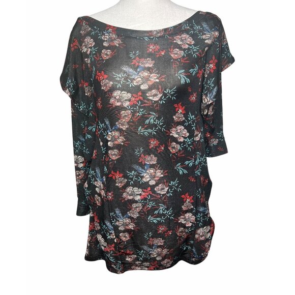 Free People Womens Dock Street Black & Red Boho Floral Ruffle Top Size Large - Picture 8 of 13